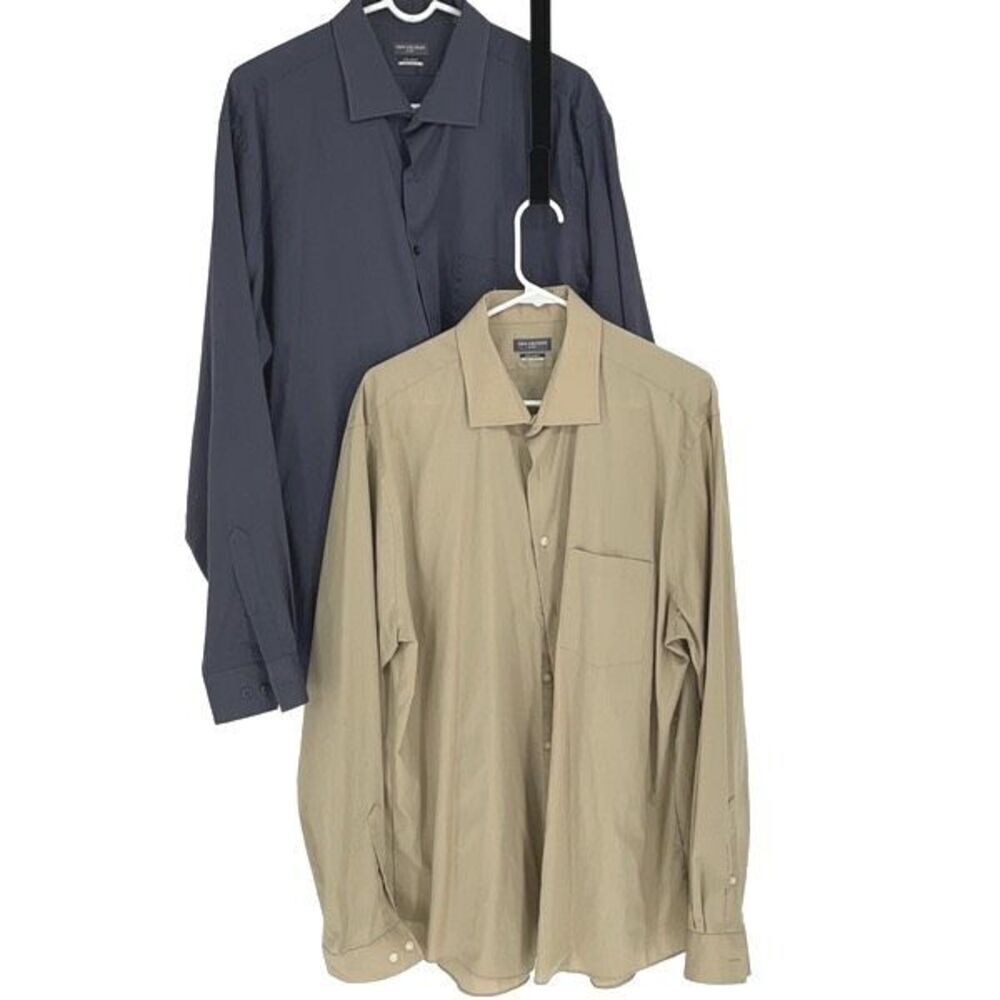 Lot Of 2 Van Heusen Regular Fit Long Sleeve Button-up‎ Flex Shirt Gray & Tan XXL